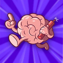 Logotipo de Me voló la cabeza: cerebro caricaturizado sobre fondo morado